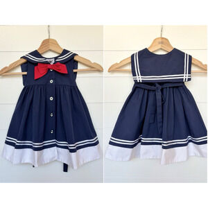 Good Lad Baby Girl Sailor Dress Size 12 Months Navy White Red Bow Nautical